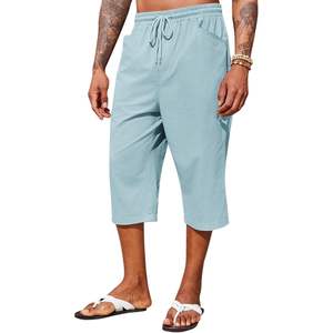 2025 <b>Men's</b> Casual Elastic Waist Cotton <b>3</b>/<b>4</b> <b>Shorts</b> Summer Beach Yoga Tapered Trousers Zipper Harem Capri Pants <b>for</b> Business - Product Image 1