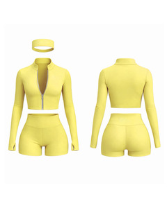 Conjunto de Tres Piezas Personalizado con Logotipo para Mujer 2026, Chaqueta de Manga Larga con Cierre y Estampado de Corazones, Combinada con Pantalones Cortos Plisados y Diadema - Product Image 5