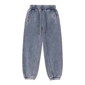 Men's Solid Color Sweatpants <b>Elastic</b> <b>Waist</b> Drawstring Side Pockets Casual Joggers Sand Wash Knitted Cotton Midweight Autumn Wear - Product Image 1