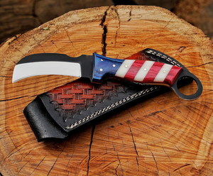 Cuchillo de caza tipo hawkbill de acero inoxidable hecho a mano de grado industrial de BA Enterprises Premium con mango de madera y funda de cuero. - Product Image 2