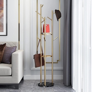 Modern design 3 tier <b>gold</b> coated metal cloth stand with marble base luxury entryway customized options - Product Image 1