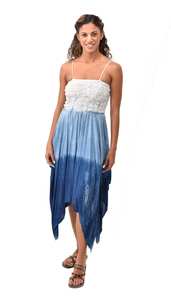 Vestido de Verano con Estampado Tie Dye Índigo, Pintado a Mano, de Rayón, Estilo Bohemio y Hada - Product Image 3