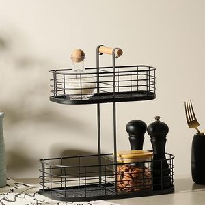 Estante de Almacenamiento Metálico de Dos Niveles con Asa para Organización de Especias de Cocina, Diseño Minimalista, Tipo Vertical, Forma Rectangular - Product Image 3