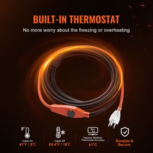 Cavo Riscaldante per Tubi d'Acqua da 3FT 7W/FT con Termostato Integrato per Protezione di Tubi in PVC e Metallici - Product Image 2