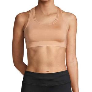 Soutien-gorge de sport dos nageur pour femme, maille respirante, maintien moyen, couleur unie beige, sans couture - Product Image 2