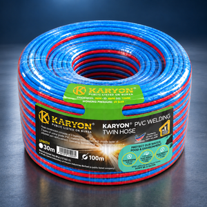 สายเชื่อม PVC คู่ยี่ห้อ KARYON ขนาด 6 มม. (ด้านใน) 12 มม. (ด้านนอก) รับแรงดัน 20 บาร์ ทนทานเสริมด้วยโพลีเอสเตอร์ สำหรับส่งก๊าซ ใช้ในอุตสาหกรรม สหรัฐอเมริกา สหราชอาณาจักร เอเชีย มาเลเซีย - Product Image 1