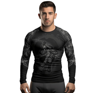 Maillot de compression unisexe noir à manches courtes personnalisable avec impression par sublimation, séchage rapide, pour MMA, BJJ, grappling - Product Image 1