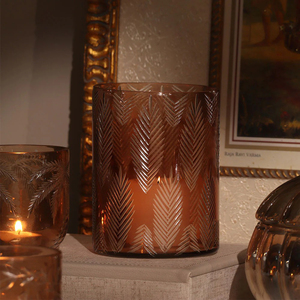 Handcut <b>Pine</b> Pattern Glass Votive <b>Candle</b> Holder Decorative Tabletop <b>Candle</b> Stand for Home Decor - Product Image 3