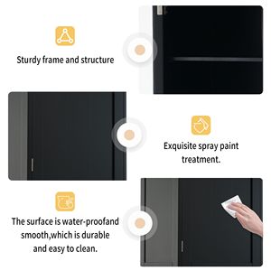 Mobiletto da Bagno Autoportante Alto 63 Pollici con Ante in Vetro, Due Cassetti Regolabili, Pannello in MDF Verniciato Nero, Arredo Bagno - Product Image 5