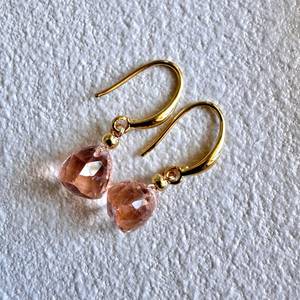 Boucles d'oreilles en quartz morganite, argent sterling 925, plaqué or 14 carats, bijoux délicats, cadeau pour elle, pierre de naissance de juin - Product Image 2