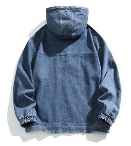 Sweat à capuche en jean pour homme, coupe ample, en coton délavé, avec cordon de serrage, décontracté, pour l'automne, avec poches et détails de surpiqûres - Product Image 3