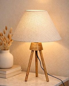 Lampe de sol moderne en bois avec abat-jour rembourré et base trépied pour l'agencement de la maison, le salon et la décoration intérieure (Blackout) - Product Image 3