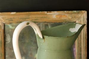 Jarra de riego de estilo vintage con plantas verdes y blancas, ideal para decoración de sala de estar, estantes decorativos, mesas o terrarios. - Product Image 5