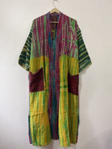 ชุดกิโมโนผ้าไหมย้อมสีแบบทำมือ แต่งผ้าแบบแพทช์เวิร์ค สไตล์วินเทจ ชุดคลุมยาว - Product Image 3