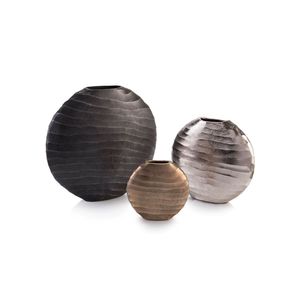Ensemble de vases en métal texturé de luxe |   Pot de fleurs rond en aluminium fini à la main |   Ornements et vases pour la décoration intérieure contemporaine - Product Image 1