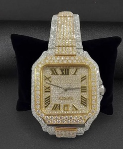 Montre Hip Hop de haute qualité en or rose, entièrement sertie de diamants Moissanite romains, mouvement automatique carré, acier inoxydable, étanche - Product Image 2