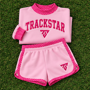 Conjunto Deportivo Casual Personalizado de 2 Piezas para Mujer, con Cuello Alto y Detalles de Puntos en Contraste Rosa - Product Image 6