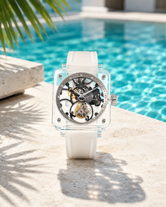 Montre tourbillon à remontage manuel pour homme, entièrement transparente, verre saphir, boîtier en plastique, bracelet en caoutchouc, montre tourbillon manuelle - Product Image 4