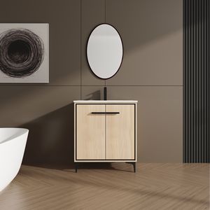 Mobile bagno da 30 pollici in legno ingegnerizzato con lavabo e armadietto contenitore, include ante - Product Image 3