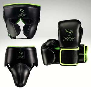 ชุดอุปกรณ์ชกมวยหนังแท้แบบมืออาชีพใหม่เอี่ยม พร้อมชุดป้องกันศีรษะและอวัยวะเพศ สีดำ-เขียวนีออน ผลิตในปากีสถาน - Product Image 1