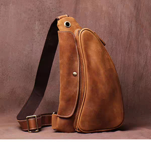 Sac de poitrine vintage en cuir véritable, sac à bandoulière, fermeture éclair, durable, usage quotidien, toutes saisons, pour homme - Product Image 1