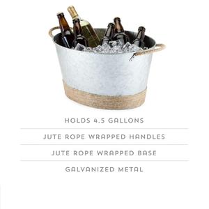 ถังน้ำแข็งโลหะชุบสังกะสีแบบเรียบง่ายสไตล์บ้านไร่ ห่อด้วยเชือกปอกระเจา สำหรับใส่ไวน์ เบียร์ เครื่องดื่ม เหมาะสำหรับงานปาร์ตี้ บาร์ และตกแต่งบ้าน - Product Image 4