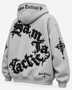 Sudadera con Capucha Gris Gótica para Hombre Sam Tactical, Diseño Oversize con Logotipo Frontal, Corte Regular, Bolsillos, Estilo Urbano Otoñal, Personalizable - Product Image 4