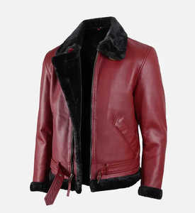 Custom <b>Mens</b> Winter <b>Shearling</b> Leather Jacket Thick Warm Faux Fur Lined Aviator Bomber <b>Coat</b> Wholesale B3 Flight Jacket - Product Image 2