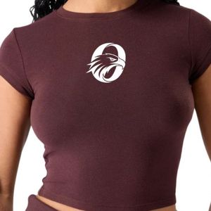 Camiseta Deportiva Corta sin Costuras para Mujer, Color Marrón, para Gimnasio, Fitness, Yoga, Entrenamiento, Manga Corta, Ropa Deportiva de Secado Rápido - Product Image 3