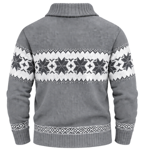 Suéter de punto Fair Isle gris para hombre, manga larga, cuello con botones, patrón a cuadros, jersey con puños acanalados 12GG, informal, venta al por mayor, invierno - Product Image 2