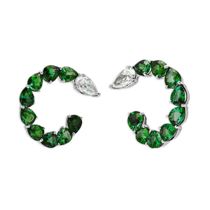 Luxury 925 Silver Huggie <b>Earrings</b> With Pear Cut Green <b>Crystal</b> And Diamond Rhinestone For Women Party Jewelry - Product Image 1