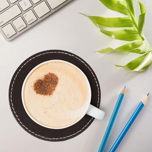 ชุดจานรองแก้วหนังทรงกลม 6 ชิ้น ทนความร้อน สำหรับกาแฟ ชา แก้วน้ำ ตกแต่งบ้าน สำนักงาน บาร์ - Product Image 5