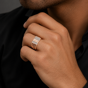 Solid 18K Gold <b>Mens</b> Diamond Cluster <b>Ring</b> Geometric Multi Row Split Band High Polish Statement Wedding Party Gift Fine Jewelry - Product Image 4