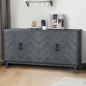 Buffet de rangement en bois à 4 portes de style vintage, étagère latérale épaissie avec finition laquée, design plus robuste - Product Image 2