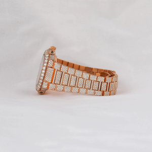 Montre analogique à quartz en or rose sertie de diamants Moissanite, bracelet en or rose, pour hommes et femmes - Product Image 2