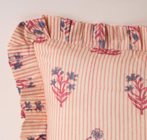 PAISLY EXPORTS <b>Pink</b> Stripe Blue Floral Ruffled Vintage Style Zipper Closure Pillow <b>Cover</b> Mixed Print Boho <b>Cushion</b> Eclectic - Product Image 5