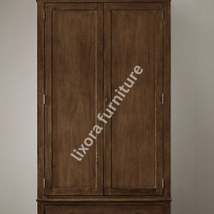 Premium Solid Wood 2 Door <b>Wardrobe</b> with Lower Drawer Classic Dark Finish Bedroom Armoire - Product Image 2