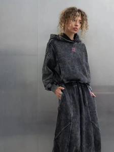 2025 New Style Heavy <b>Weight</b> Acid Wash Zip Up Hoodie Tracksuit <b>Set</b> - Product Image 4
