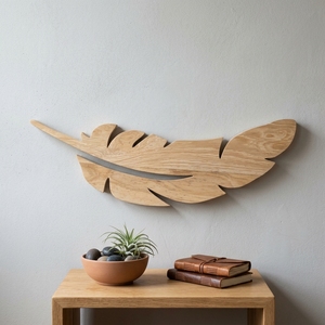 Sculpture murale artisanale en bois avec plumes, décoration murale minimaliste en bois sculpté, décoration murale bohème pour salon et chambre à coucher - Product Image 6