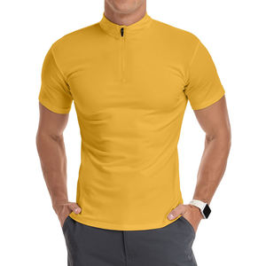 Camiseta deportiva de punto para hombre con cremallera de un cuarto, de alta calidad, color sólido, antiarrugas, de secado rápido, transpirable, con logo personalizado. - Product Image 6