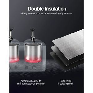 Dispenser Elettrico Commerciale per Formaggio 2.4x2 L in Acciaio Inossidabile Riscaldato con Doppia Pompa 86-23, Scaldafondente per Bevande per Bar - Product Image 4