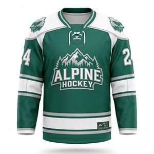 Premium Green and White Mountain Graphic Ice Hockey Shirt Long Sleeve Soccer Jersey Custom Team Uniform Lace Up Collar Number 24 - Product Image 4