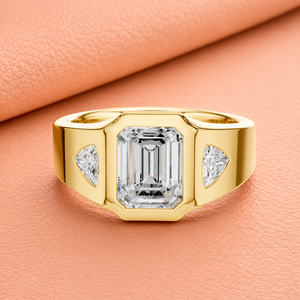 Luxury Rose Gold Emerald Cut Moissanite Signet <b>Ring</b> with Trillion Side Stones <b>Mens</b> Statement Engagement Jewelry - Product Image 2