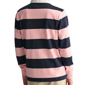 Camiseta de Rugby de Manga Larga para Hombre, a Rayas Rosa y Azul Marino, Cuello Camisero, Jersey de Algodón, Ropa Deportiva Sublimada - Product Image 6