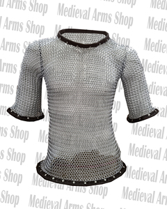 Camisa de malla metálica con ribete de cuero, manga corta, armadura de anillos de aluminio para recreación de caballero unisex adulto en ferias medievales - Product Image 6
