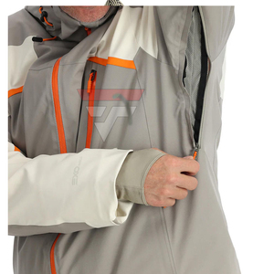 Veste de ski à capuche pour homme, gris et orange, avec blocs de couleur, imperméable, fermeture éclair, isolation synthétique, vêtements d'extérieur, softshell, hiver - Product Image 4