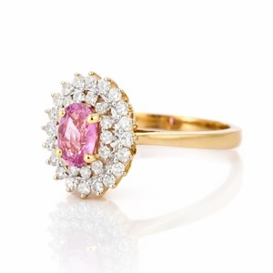 Pink Sapphire 1CT Oval Cut Moissanite Gemstone Floral Cluster Ring Original 10K Solid Gold Fine Anniversary Promise <b>Gift</b> <b>Her</b> - Product Image 3