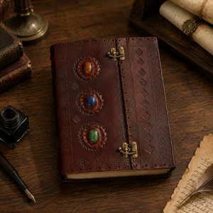 Journal en cuir vintage |   Carnet en cuir marron fait main avec couverture en pierres précieuses et fermoir en laiton, journal de voyage, cadeau pour hommes et femmes - Product Image 4