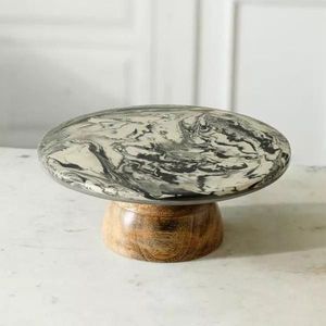 Custom Design <b>Marble</b> <b>Cake</b> <b>Stand</b> With Wooden Base <b>Marble</b> and Wood <b>Cake</b> <b>Stand</b> With <b>Cake</b> Platter at very reasonable Price - Product Image 1