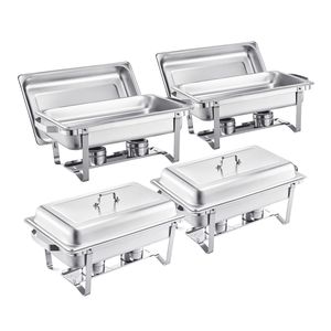 Set di 4 Chafing Dish in Acciaio Inox da 8 Qt con 4 Pentole e Coperchio Riscaldante per Catering con Controllo Manuale della Temperatura - Product Image 1